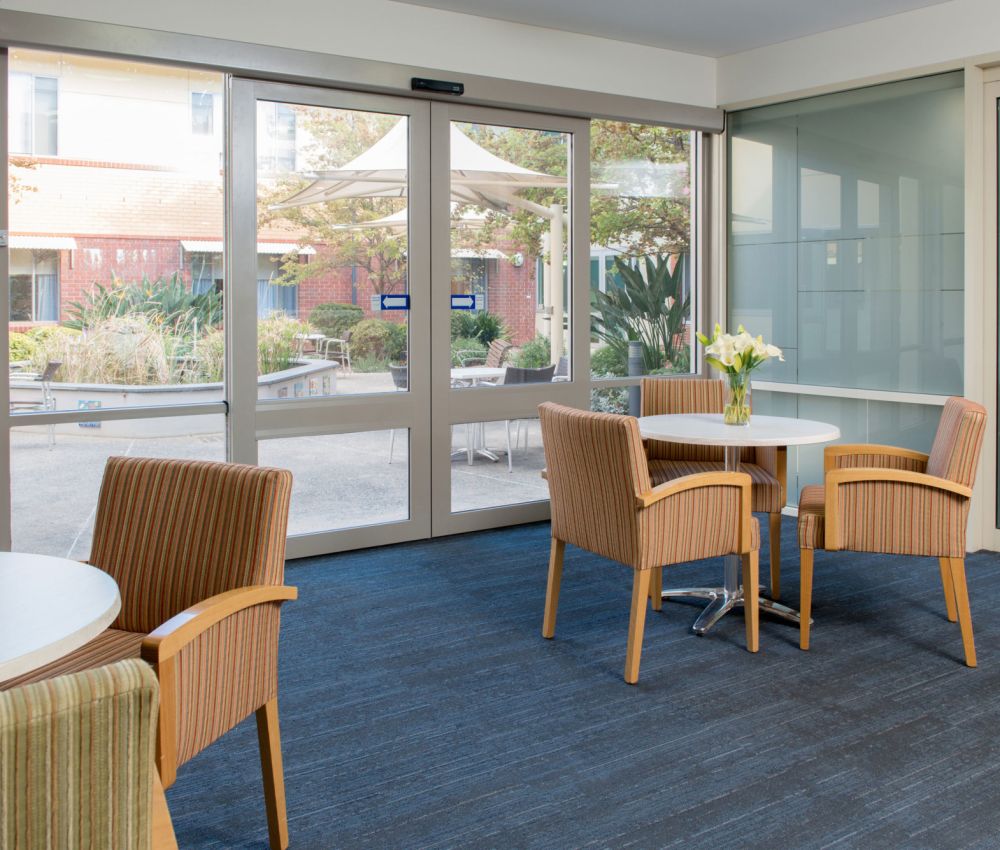 Reception and café seating area at Eldercare Seaford.