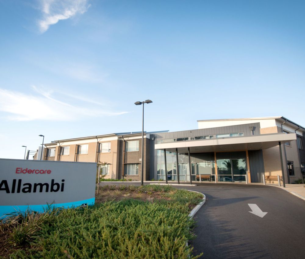 Front entrance at Eldercare Allambi including the signage that can be seen from the road.