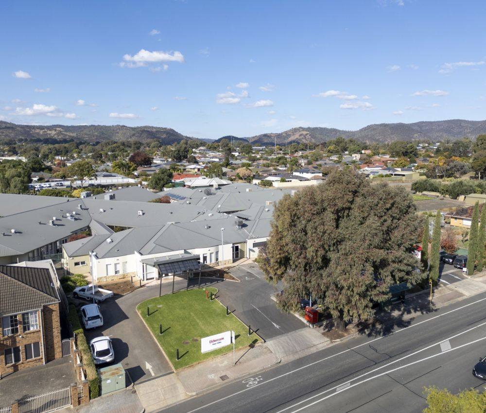 Bird's eye view of Eldercare Hope Valley showing proximity to the foothills of Adelaide.