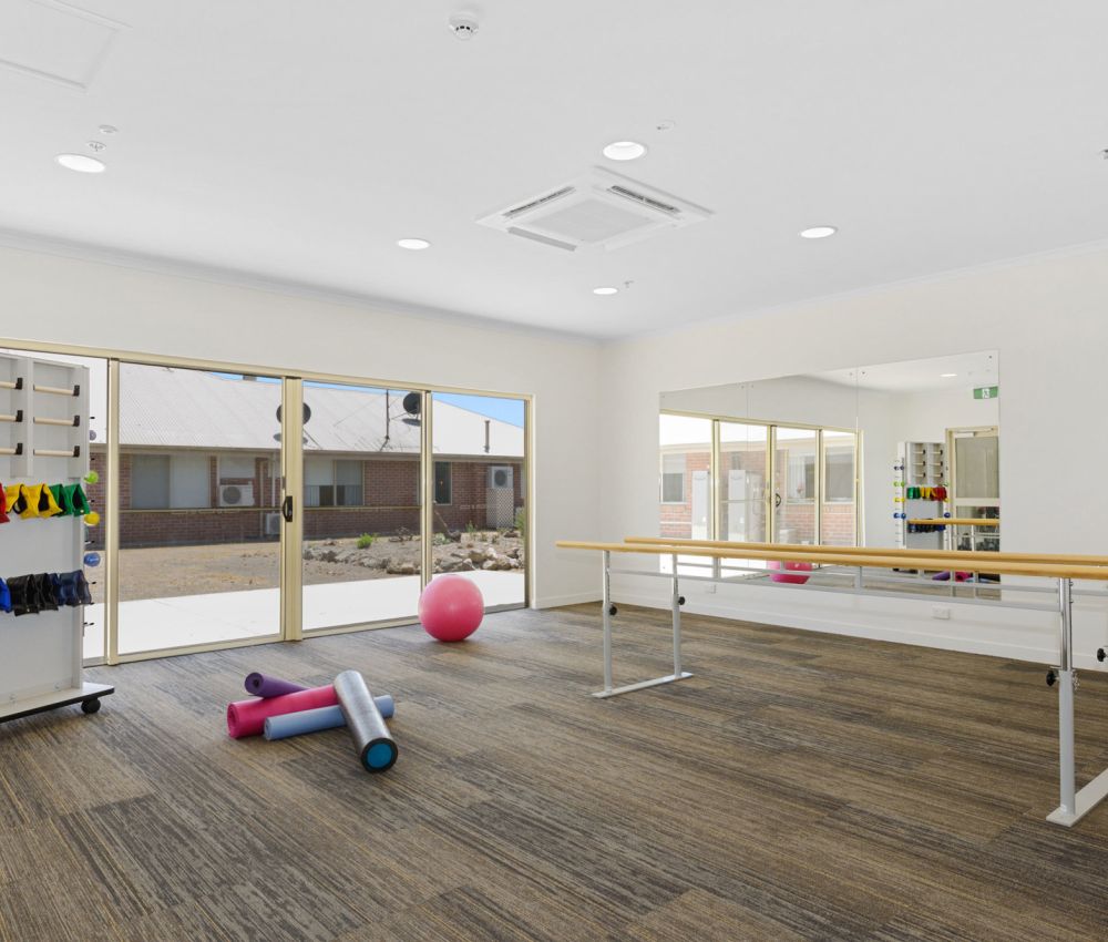 Eldercare South Park gym with some equipment.