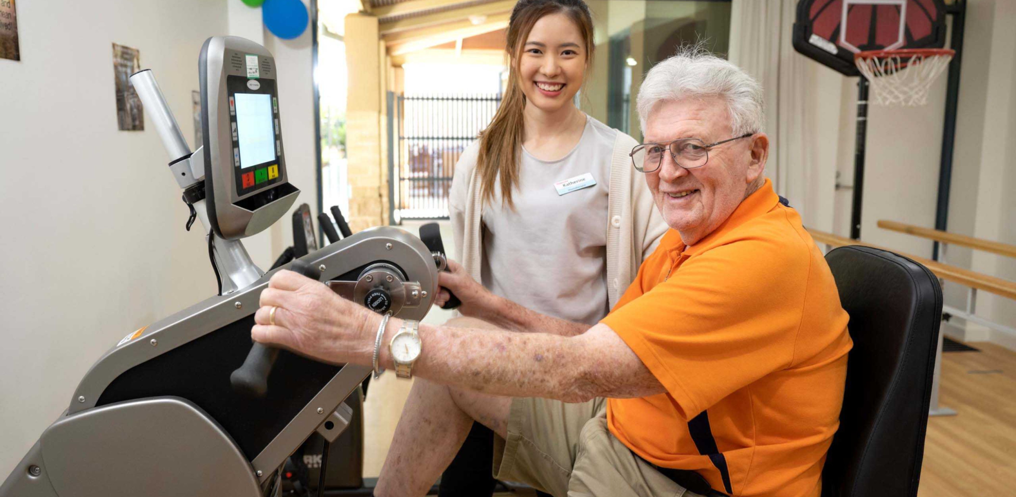 Eldercare The Lodge resident at the gym.