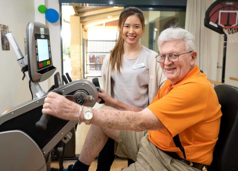 Eldercare The Lodge resident at the gym.