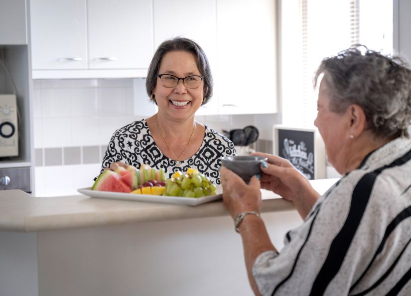 Eldercare Sash Ferguson Retirement Living residents in the kitchen
