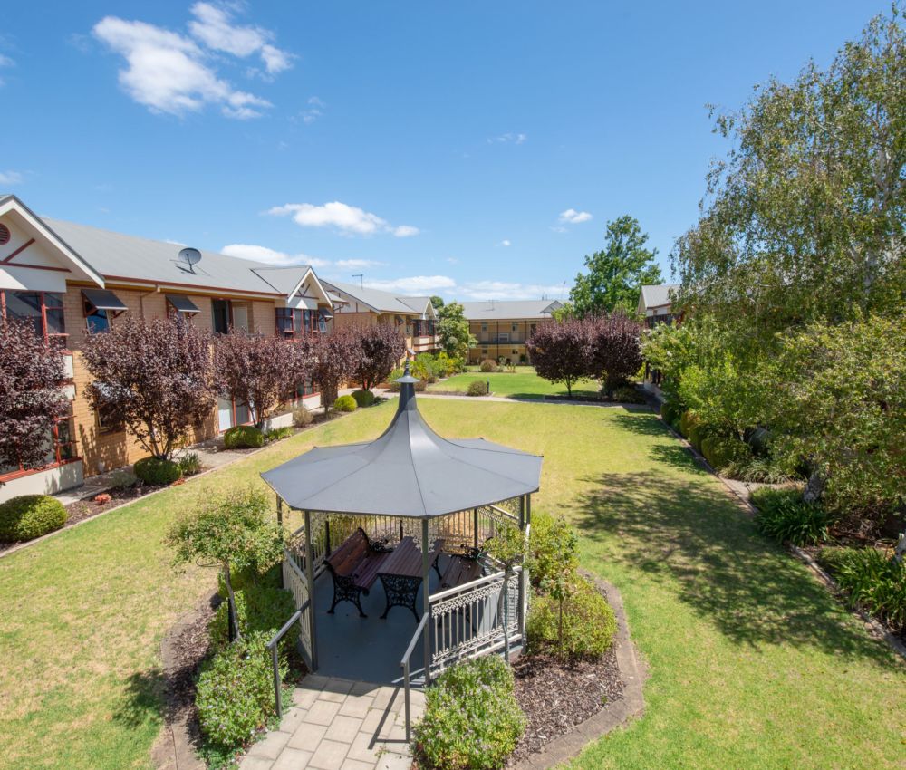 Eldercare College Green Retirement Living gardens and gazebo.