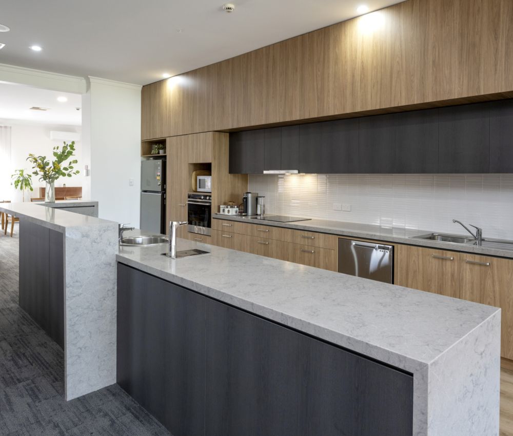 Eldercare The Braes Retirement Village communal kitchen and bar.